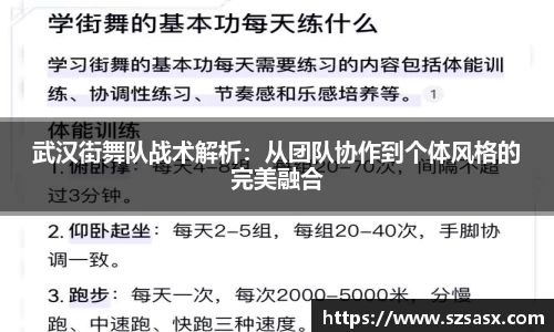 武汉街舞队战术解析：从团队协作到个体风格的完美融合
